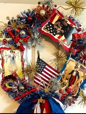 Vintage Repurposed 4th of July Festive Holiday Wreath